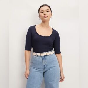 Everlane The Supima® Micro-Rib Scoop-Neck Tee size L Navy